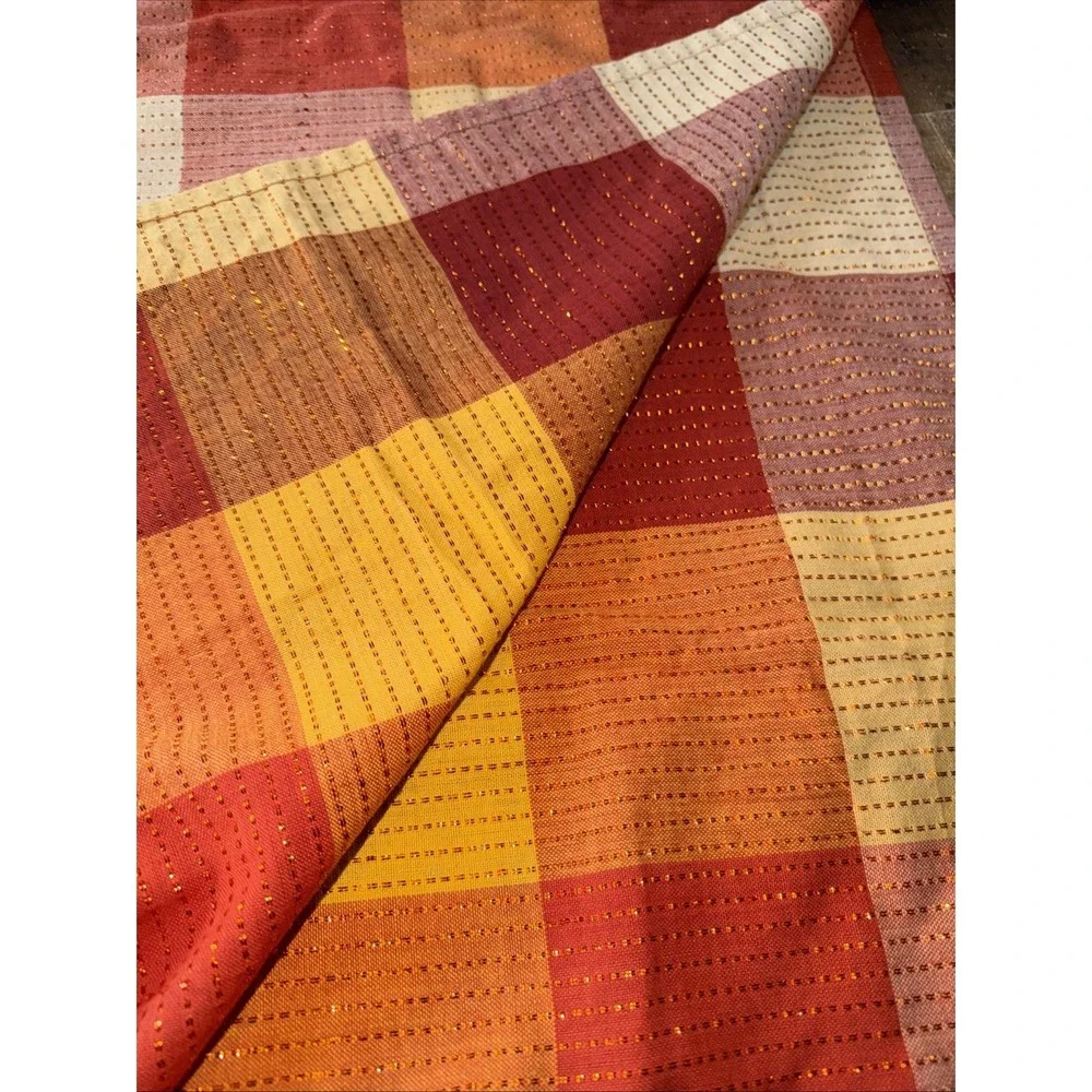 Vintage Gingham Check Tablecloth Orange Harvest Halloween Tones 68x106 Oblong